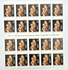 #3536 Madonna & Child 34¢ 3 Sheets/60 Stamps Christmas/Seasons Greetings FV20.40