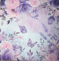 Three LUNCHEON Decoupage Napkin Butterfly Watercolor Pink Purple Flowers 6.5”