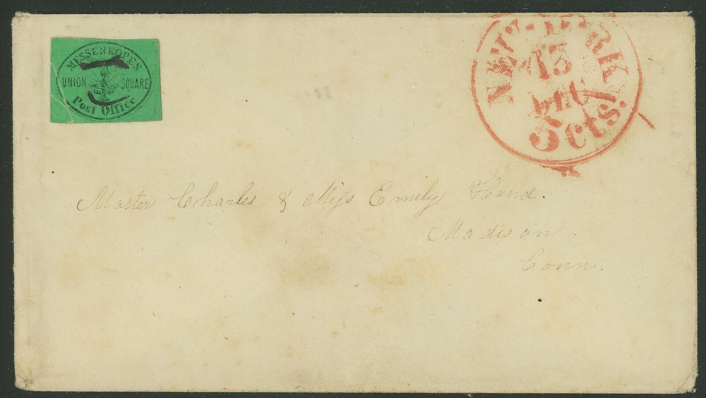 US COVER SCOTT #106L1 MESSENKOPE’S UNION SQUARE POST OFFICE PF-553755