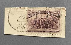 US Early stamps 1800’s Sc #231 2c Colombian Expo on envelope cutout