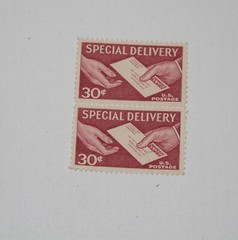 Lot of 2. Vintage USPS 30 Cent Special Delivery Hand-to-Hand Postage Stamp