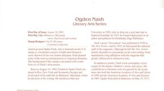First Day Of Issue Aug 19 2002 Baltimore MD 22kt Gold Replica Ogden Nash