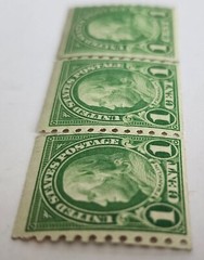 Benjamin Franklin One Cent U.S. Rare Set of 3 unused Stamps No Rubber Stamp Mark