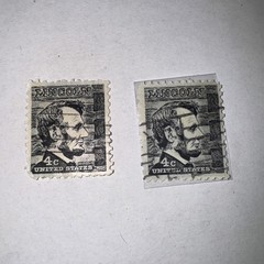 2 Vintage 1965 Black Abraham Lincoln Four Cent Stamp Used Cancelled RARE￼