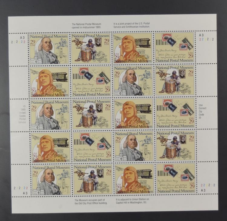 US SCOTT 2779 – 2782 SHEET OF 20 NATIONAL POSTAL MUSEUM STAMPS 29 CENT FACE MNH