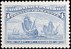 4c COLUMBUS FLEET OF SHIPS, US STAMP, DISCOVERY OF AMERICA, 1992 RE-ISSUE