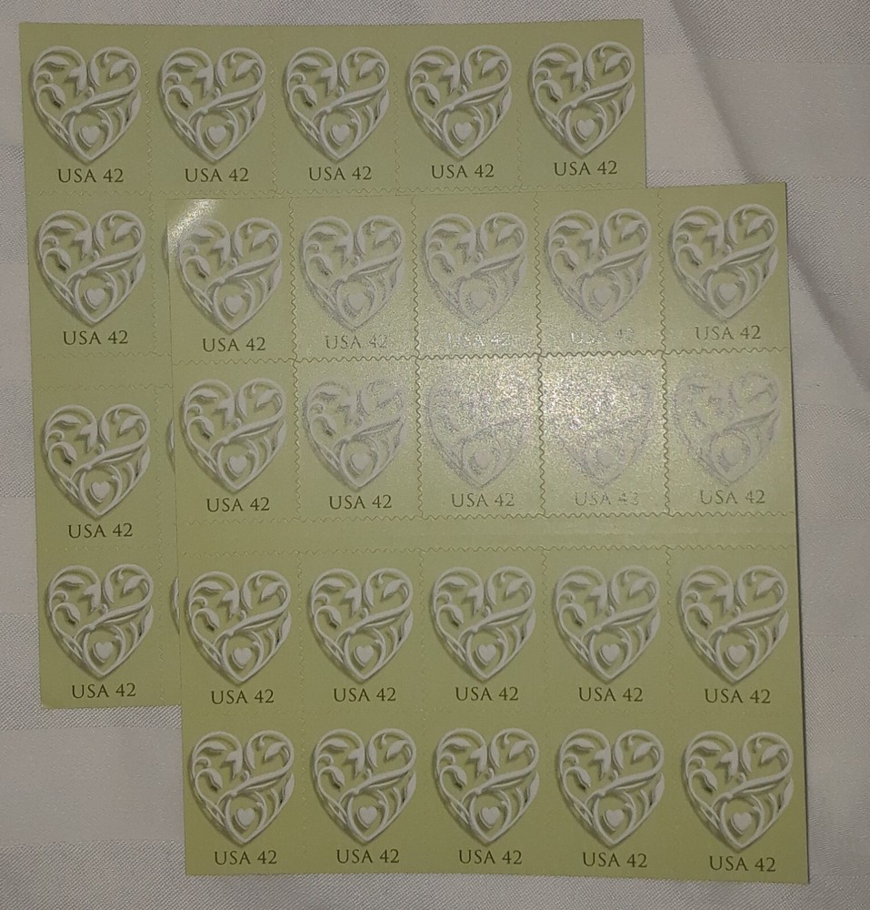 TWO Panes / Booklets x 20 = 40 of WEDDING HEARTS 42¢ US Postage Stamp USA # 4271