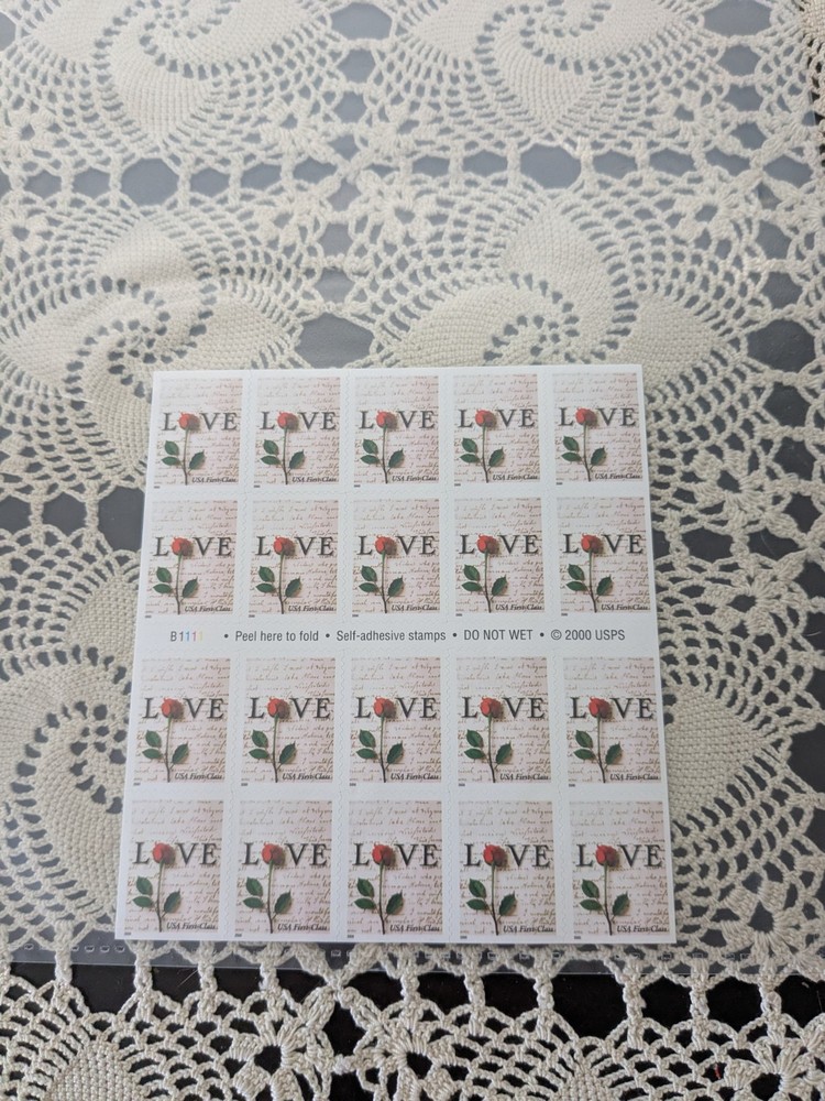 Love Rosebud Stem Stamps Collectible US 1 Sheet Of 20/.33