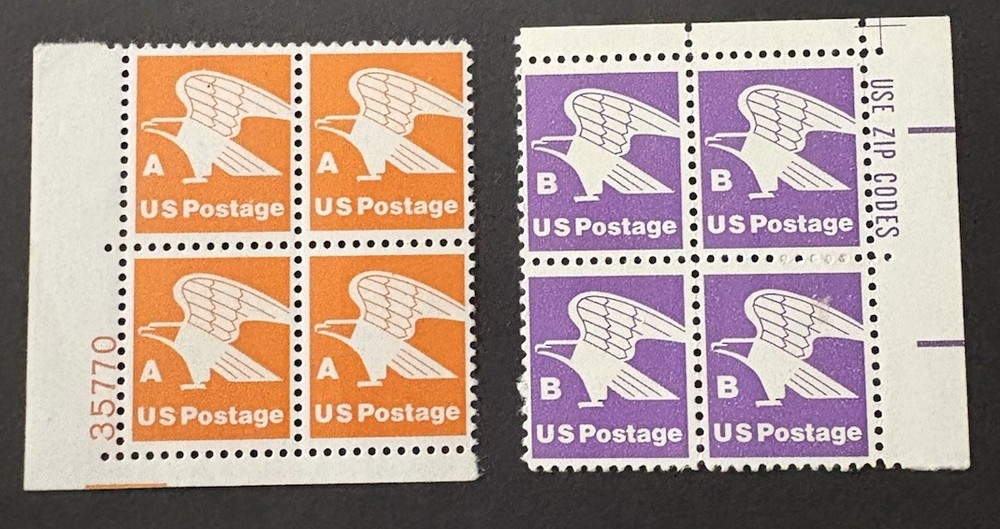 US Eagle A & B Rate Stamp Plate Blocks Lot of 2 MNH Vintage