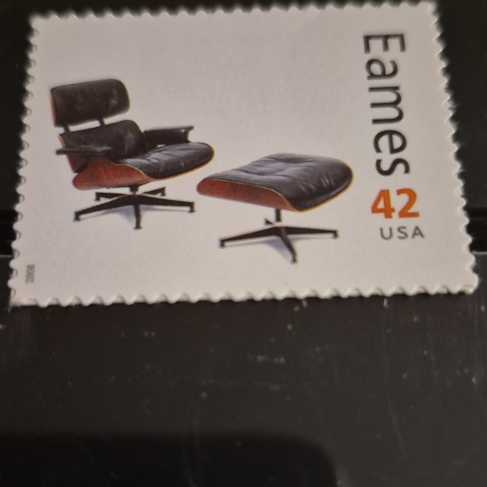 Eames Lounge Chair Ottoman 42 Cent USA Postage Stamp Black Brown White