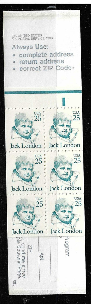 USA SC # 2197a Jack London . MNH
