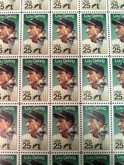 1989 LOU GEHRIG USPS unused 25 cent postage stamps sheet of 50 NM-MT
