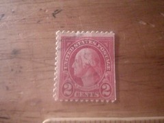1923 2c Washington, carmine, coil waste, Rare collectable.