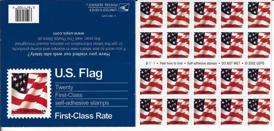 US SCOTT 3623a BOOKLET OF 20 FLAG STAMPS 37 CENT FACE MNH
