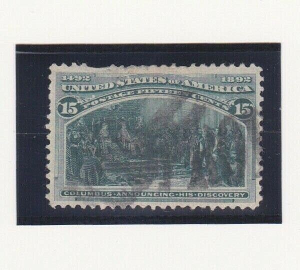 USA Stamps 1893 Scott # 238 Discovery 15 Cent Used NGH Dark Green