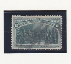 USA Stamps 1893 Scott # 238 Discovery 15 Cent Used NGH Dark Green
