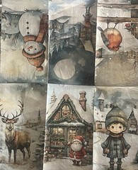Two Individual dinner Decoupage Napkins Winter Theme Snowman/deer/santa/bird