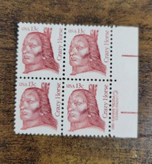 USPS Crazy Horse Oglala Sioux Chief 13 Cent Stamps Block