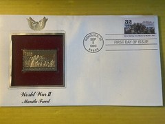 WORLD WAR II MANILA FREED 22KT. GOLD FOIL STAMP FIRST DAY ISSUE 9-2-1995 Pre-own