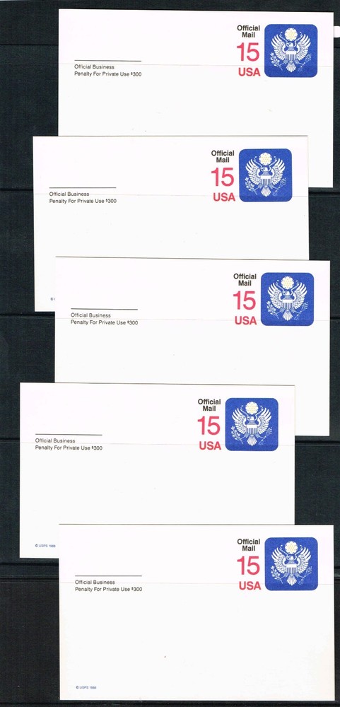 UZ4,Official Mail Post Card 5 Cards @ 15c Face
