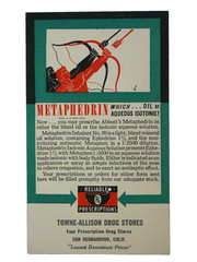 Vtg Postcard Ad METAPHEDRIN Oil Isotonic Reliable Prescription 40s Pharma