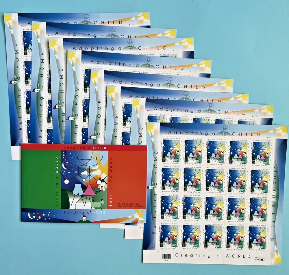 8 Sheets x 20=160 Stamps & Postcards | ADOPTING A CHILD 33¢ #3398/UX315 FV52.80