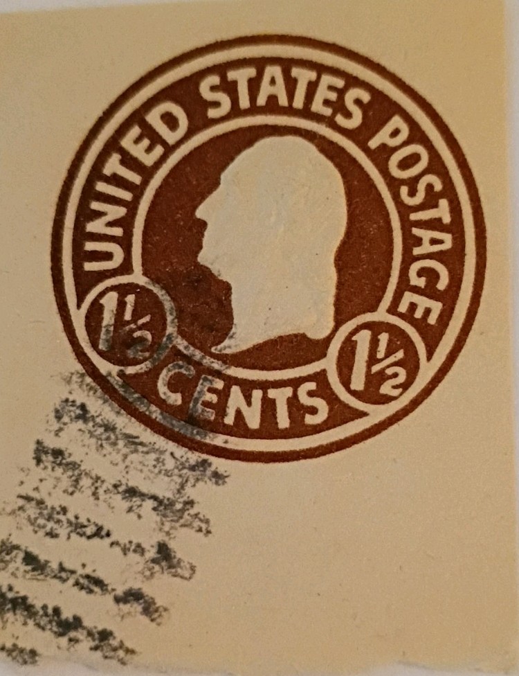 Rare U.S. George Washington 1 1/2 Cent Stamp -Brown Facing LH on envelope