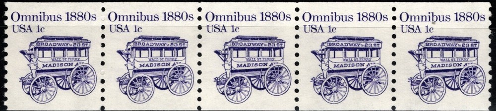 USA 1983 1¢ OMNIBUS 1880s STAGECOAH TRANSPORTATION SERIES STRIP OF 5 STAMPS MNH