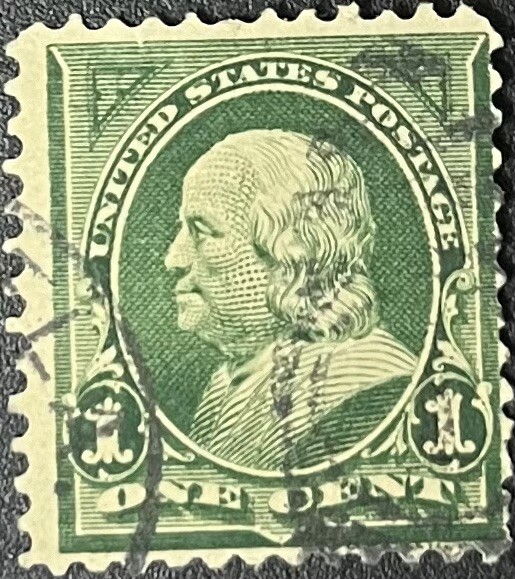 1898 Stamp One Cent Benjamin Franklin Stamp Dark Green