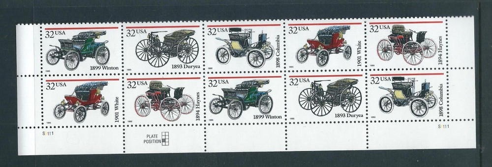 USA SC # 3023 Antique cars . Block Of 10 Plate Number . MNH