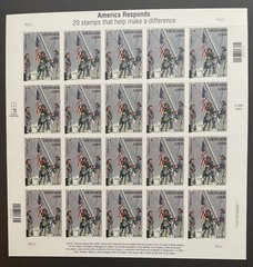 USA 34 Cent Heroes September 11, 2001 9/11 Postage Stamps, Full Sheet of 20