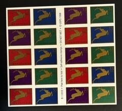 Vintage Christmas Deer .33 cent Greetings “Gold Reindeer” pane 20 US Stamps 1999