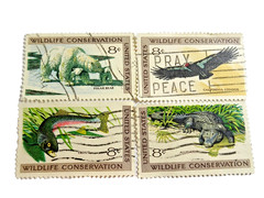 Set of 4 WILDLIFE CONSERVATION Cancelled US Postage Stamps 1971 Art Paper Crafts