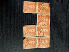 Ben Franklin 1/2 cent Stamp Block of 7 Used