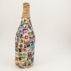 US Postage Stamp Covered Bottle Handmade Pop Culture Art «The Last One Mom Made»