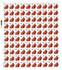 US SCOTT 2480 PANE OF 100 CARDINALS 30 CENTS FACE MNH