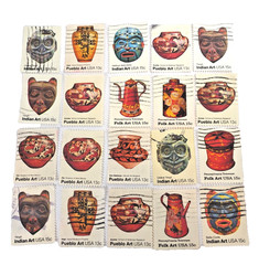 20 Cancelled US Postage Stamps ART Pueblo Indian Folk Art Paper Crafts