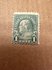 Benjamin Franklin 1 Cent, Low Perf Stamp Good Condition, Deep Green