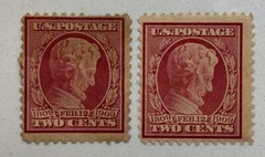 US STAMP: #369 & 367 – 1909 LINCOLN – 2 Cent – Carmine – Blue Grey Paper – MH