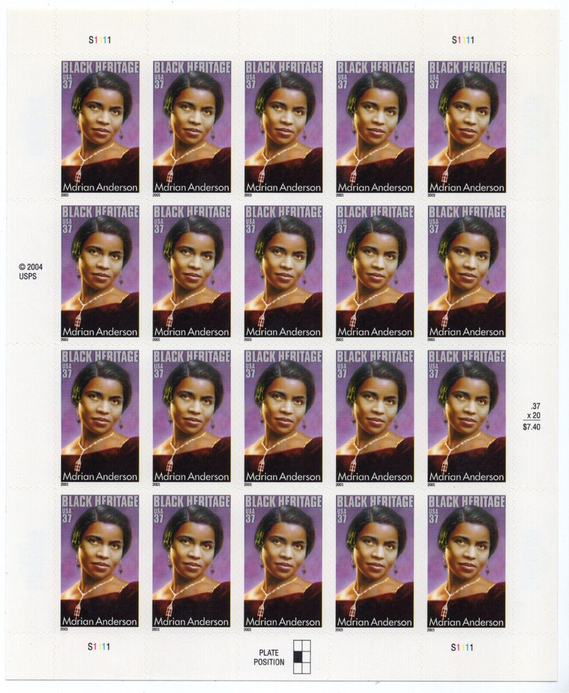 US 2005 SC 3896 37c Black Heritage, Marian Anderson, Singer – Sheet of 20 MNH