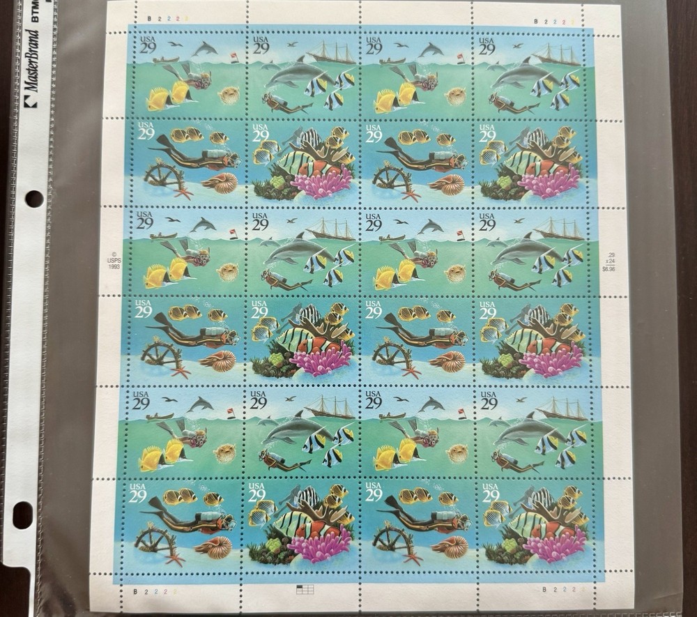 SCOTT 2863 – 2866 PANE OF 24 WONDERS OF THE SEA 1994 STAMPS 29c MNH