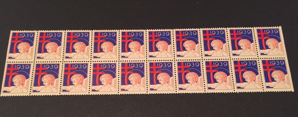 Double Strip (20x) Christmas Seals Cinderella Stamps Unused Mint US MNH-OG