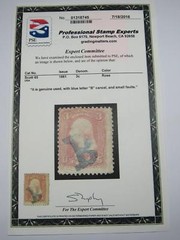 PSE Certified Stamp! 1861 U.S. POSTAGE 3¢ with Blue Letter «B» Stamps STP-08-IB