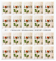 US 2001 SC 3497 34c Love Rose Letter – Sheet of 20 MNH