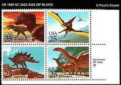 US 1989 SC 2422-2425 PRE-HISTORIC ANIMALS (DINOSAURS) ZIPBLOCK 25¢ MNH/OG VFINE