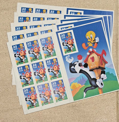 Five Die Cut Sheets of Looney Tunes SYLVESTER & TWEETY 32¢ US Stamps. SC# 3204
