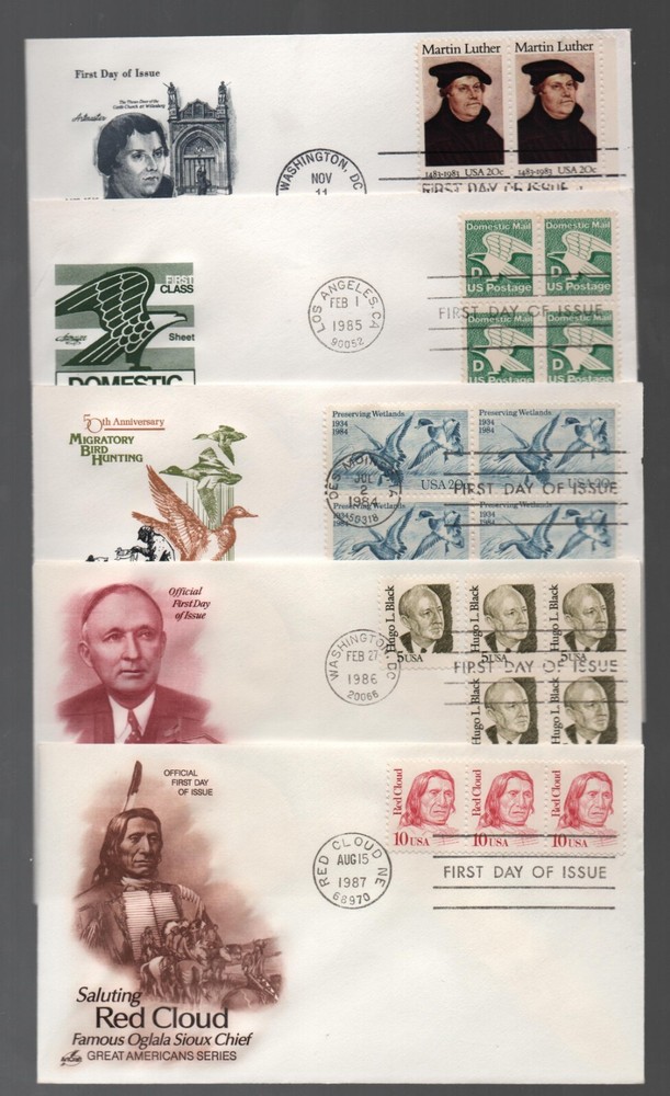 Usa: 8 different first day covers with stamps in pairs, strip, blocks. US165/