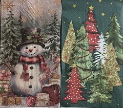 TWO Individual paper dinner Decoupage napkins Santa & Christmas Trees/ Presents